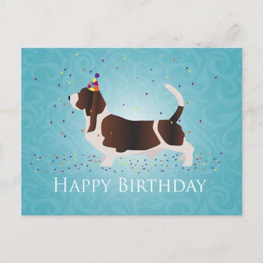 Basset Hound Happy Birthday Design Postkarte (Vorderseite)