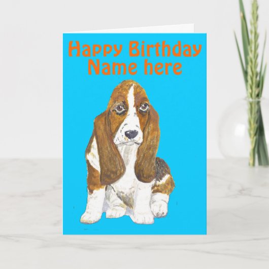 Basset Hound Happy Birthday, Name vorne hinzufügen Karte (Vorderseite)