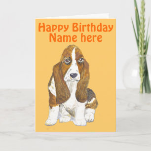 Basset Hound Happy Birthday, Name vorne hinzufügen Karte