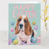 Basset Hound Happy Oaster Karte (Gelbe Blume)