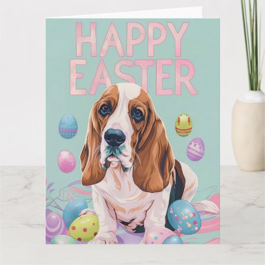 Basset Hound Happy Oaster Karte (Vorderseite)