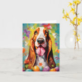Basset Hound Happy Oaster Karte (Gelbe Blume)