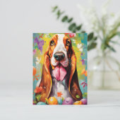 Basset Hound Happy Oaster Postkarte (Stehend Vorderseite)