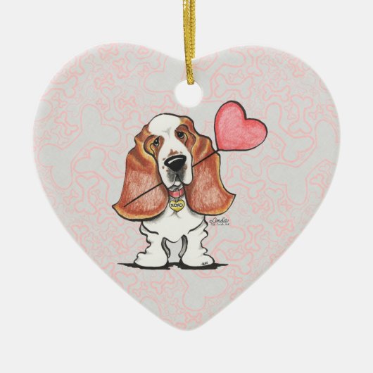 Basset Hound Heart Balloon Keramikornament (Vorne)