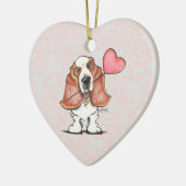 Basset Hound Heart Balloon Keramikornament (Links)