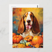 Basset Hound Herbst Erntedank Postkarte (Vorne/Hinten)