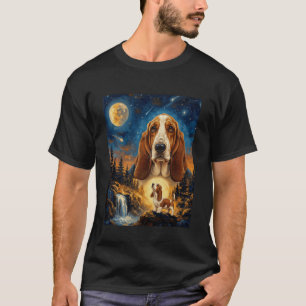Basset Hound Heult zum Mond Vintage Hund T-Shirt
