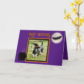 Basset Hound "Hexe" auf sonniger Halloween-Karte Karte (Gelbe Blume)