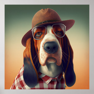 Basset Hound Hipster Doster Poster