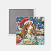 Basset Hound Holiday Baking: Festliche Weihnachten Magnet (Vorderseite/Rückseite)