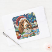 Basset Hound Holiday Baking: Festliche Weihnachten Quadratischer Aufkleber (Umschlag)