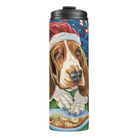 Basset Hound Holiday Baking: Festliche Weihnachten Thermosbecher (Vorderseite)