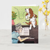 Basset Hound - Howling Birthday Karte (Gelbe Blume)