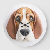 Basset Hound Hund 3D Inspiriert Große Wanduhr (Vorderseite)