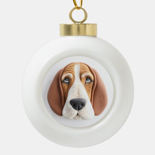 Basset Hound Hund 3D Inspiriert Keramik Kugel-Ornament (Vorderseite)