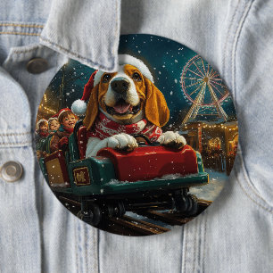 Basset Hound Hund Achterbahn Weihnachten Button