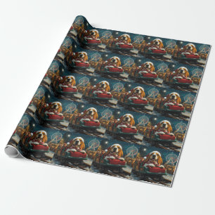 Basset Hound Hund Achterbahn Weihnachten Geschenkpapier