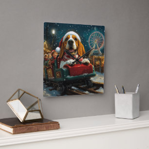 Basset Hound Hund Achterbahn Weihnachten Quadratische Wanduhr
