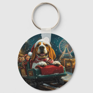 Basset Hound Hund Achterbahn Weihnachten Schlüsselanhänger