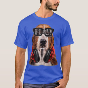 Basset Hound Hund als DJ LED Sonnenbrille und T-Shirt