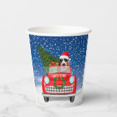 Basset Hound Hund Auto fahren im Schnee Weihnachte Pappbecher (Rückseite)