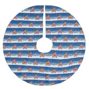 Basset Hound Hund Auto fahren im Schnee Weihnachte Polyester Weihnachtsbaumdecke