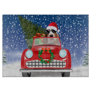 Basset Hound Hund Auto fahren im Schnee Weihnachte Schneidebrett