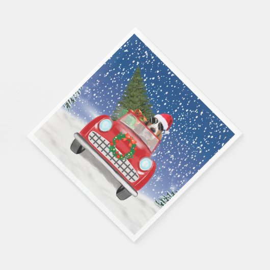 Basset Hound Hund Auto fahren im Schnee Weihnachte Serviette (Ecke)