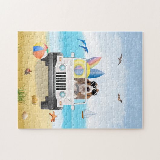 Basset Hound Hund fahren am Strand Puzzle (Horizontal)