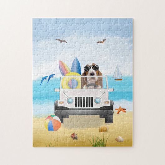 Basset Hound Hund fahren am Strand Puzzle (Vertikal)