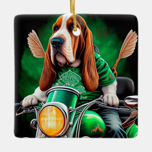 Basset Hound Hund Fahrrad St. Patrick's Day Keramikornament (Vorderseite)