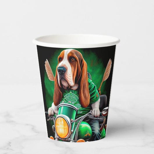 Basset Hound Hund Fahrrad St. Patrick's Day Pappbecher (Vorderseite)