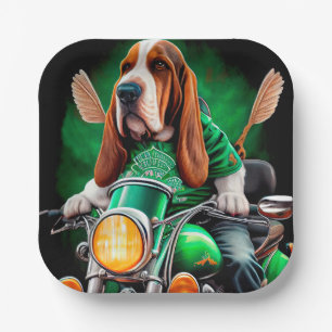 Basset Hound Hund Fahrrad St. Patrick's Day Pappteller