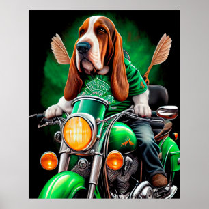 Basset Hound Hund Fahrrad St. Patrick's Day Poster