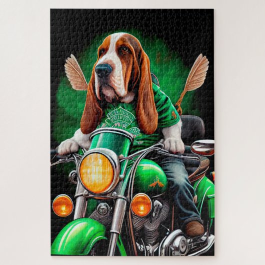 Basset Hound Hund Fahrrad St. Patrick's Day Puzzle (Vertikal)