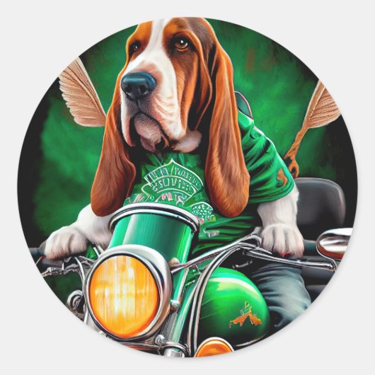 Basset Hound Hund Fahrrad St. Patrick's Day Runder Aufkleber (Vorderseite)