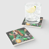 Basset Hound Hund Fahrrad St. Patrick's Day Steinuntersetzer (Seitenansicht)