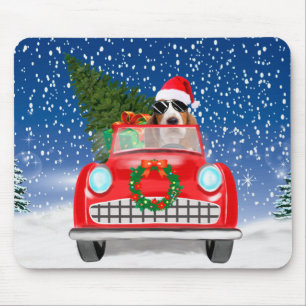 Basset Hound Hund fährt Auto im Schnee Weihnachten Mousepad