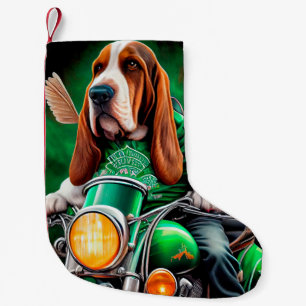 Basset Hound Hund fährt Fahrrad St. Patrick's Day Kleiner Weihnachtsstrumpf
