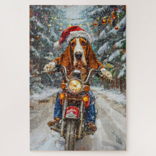 Basset Hound Hund fährt Motorrad Weihnachten Puzzle