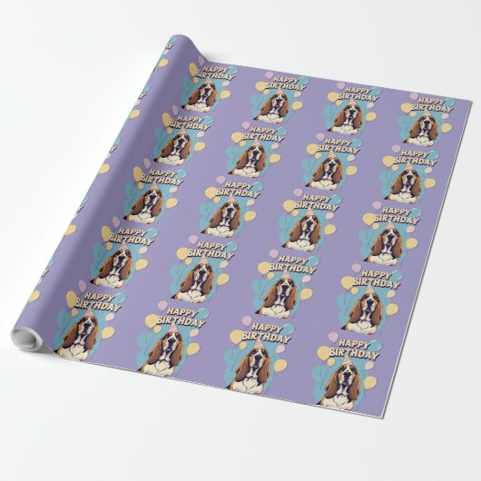 Basset Hound Hund farbenfroh Geschenkpapier (Ungerollt)