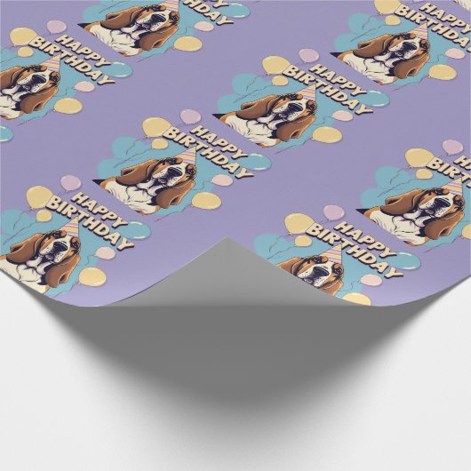 Basset Hound Hund farbenfroh Geschenkpapier (Ecke)