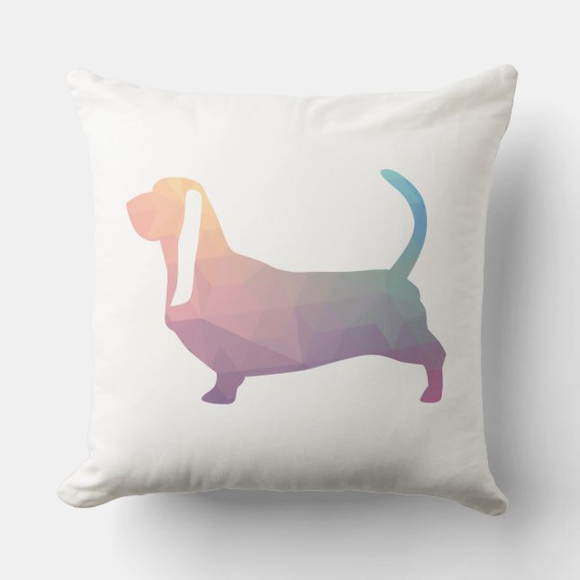 Basset Hound Hund farbenfrohe geometrische Silhoue Kissen (Vorderseite)