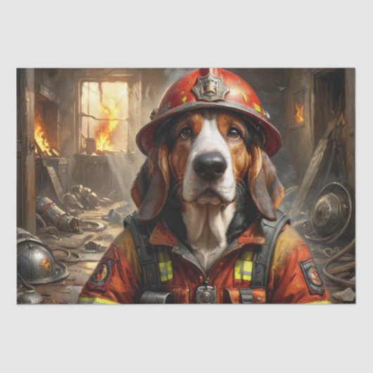 Basset Hound Hund Firefighter - Decoupage - Seidenpapier (Vorderseite)