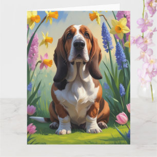 Basset Hound Hund Frühlingsblumen Malerei Karte