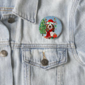 Basset Hound Hund im Schnee mit Weihnachtsgeschenk Button (Beispiel)