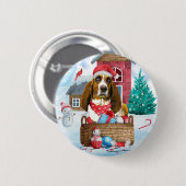 Basset Hound Hund im Schnee Weihnachtshaus Button (Vorne & Hinten)