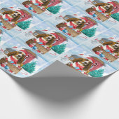 Basset Hound Hund im Schnee Weihnachtshaus Geschenkpapier (Ecke)