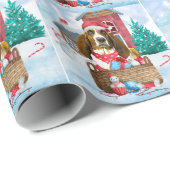 Basset Hound Hund im Schnee Weihnachtshaus Geschenkpapier (Rolleneckpunkt)