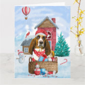 Basset Hound Hund im Schnee Weihnachtshaus Karte (Gelbe Blume)